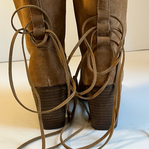 Suede Moto Boho Slouchy Shaft Booties Camel Western Coastal Cowgirl Piratecore - Picture 5 of 11